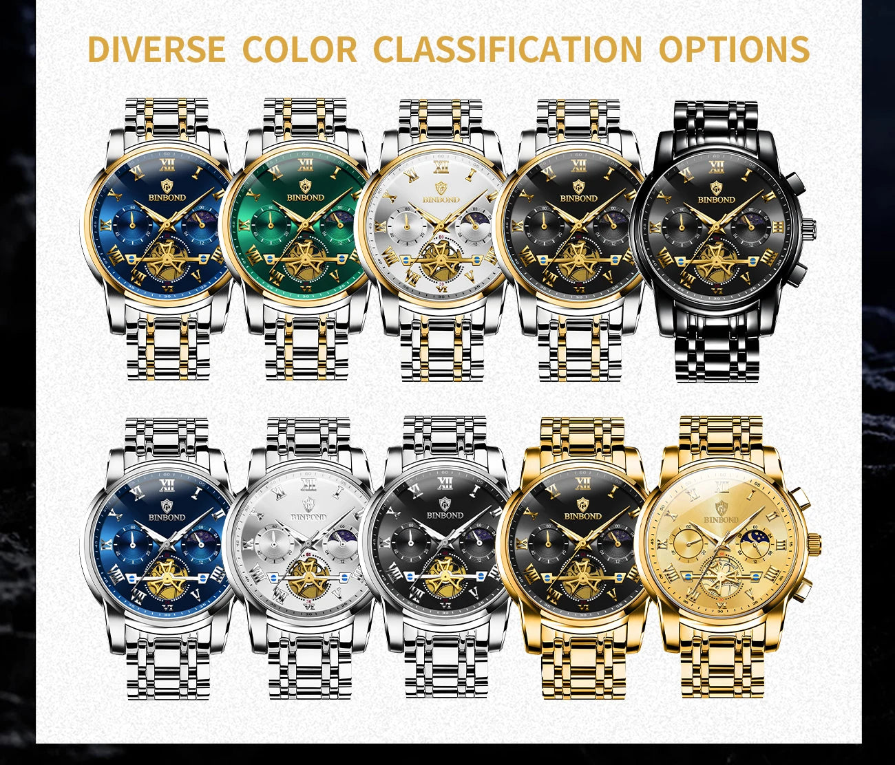 BINBOND Chronograph Men's Watches Accurate Quartz Watch For Men Luxury Luminous Waterproof StopWatch Durable Reloj