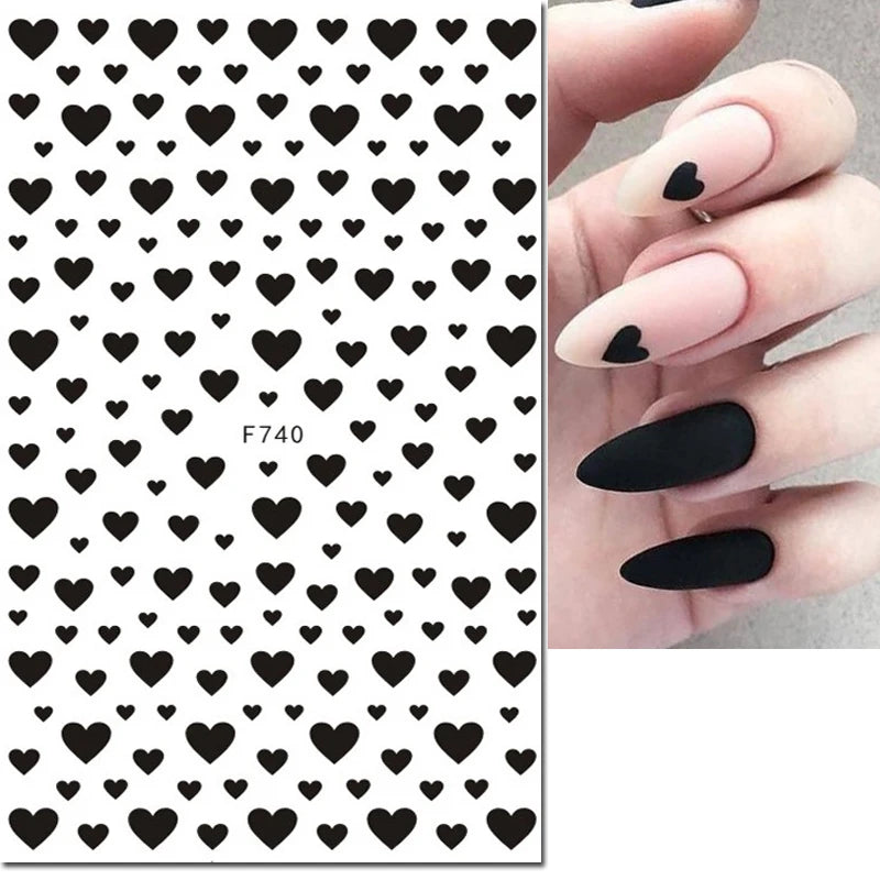 3d Nail Art Stickers Red Black White Love Hearts Stars Clouds French Full Tips Adhesive Nail Decals Slider For Manicure