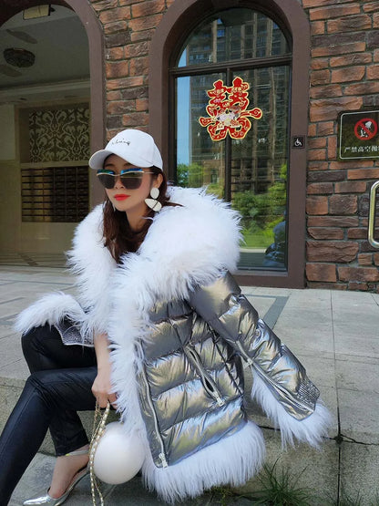 Maomaokong 2023 Women Winter Natural Real Fur Collar Thick White Duck Down Jacket Luxury Female Clothes Outerwear Puffer Coat