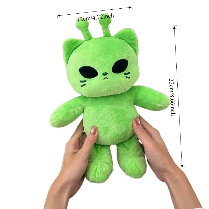 Cute Alien Cat Plush Toy Green Kitten Soft Plushie Dolls Kawaii Anime Stuffed Animal Pillow Home Decor Couple Gifts for Friends