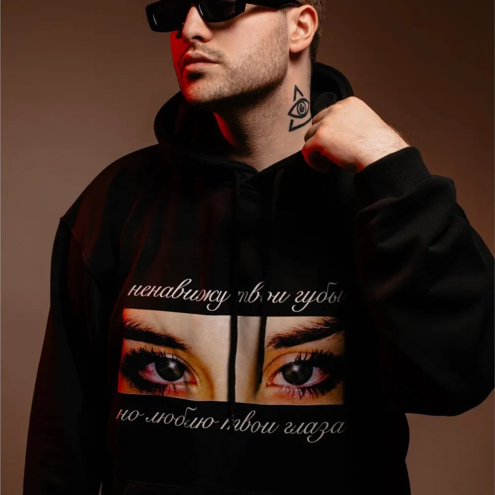 Harajuku Oversized Streetwear Pullover Men's Hoodies Eyes Graphic Print Hooded Sweatshirt Hip Hop Aesthetic Tops Goth Y2k Winter