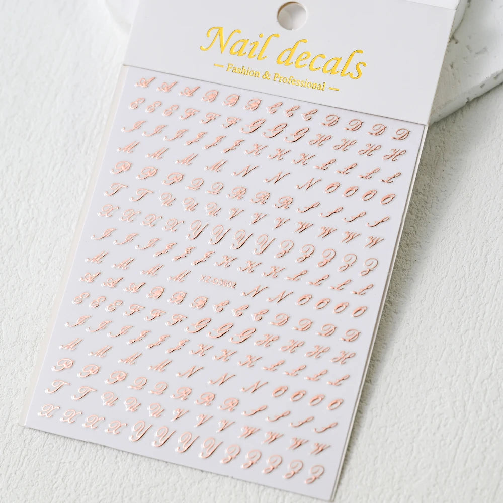 1Pc 3D Roman Letter Nail Stickers Gold/Silver/Black/Laser Alphabet Self Adhesive Decal Y2K English Words/Number Manicure Sliders