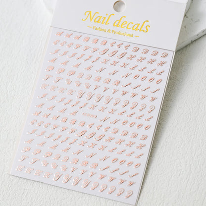 1Pc 3D Roman Letter Nail Stickers Gold/Silver/Black/Laser Alphabet Self Adhesive Decal Y2K English Words/Number Manicure Sliders