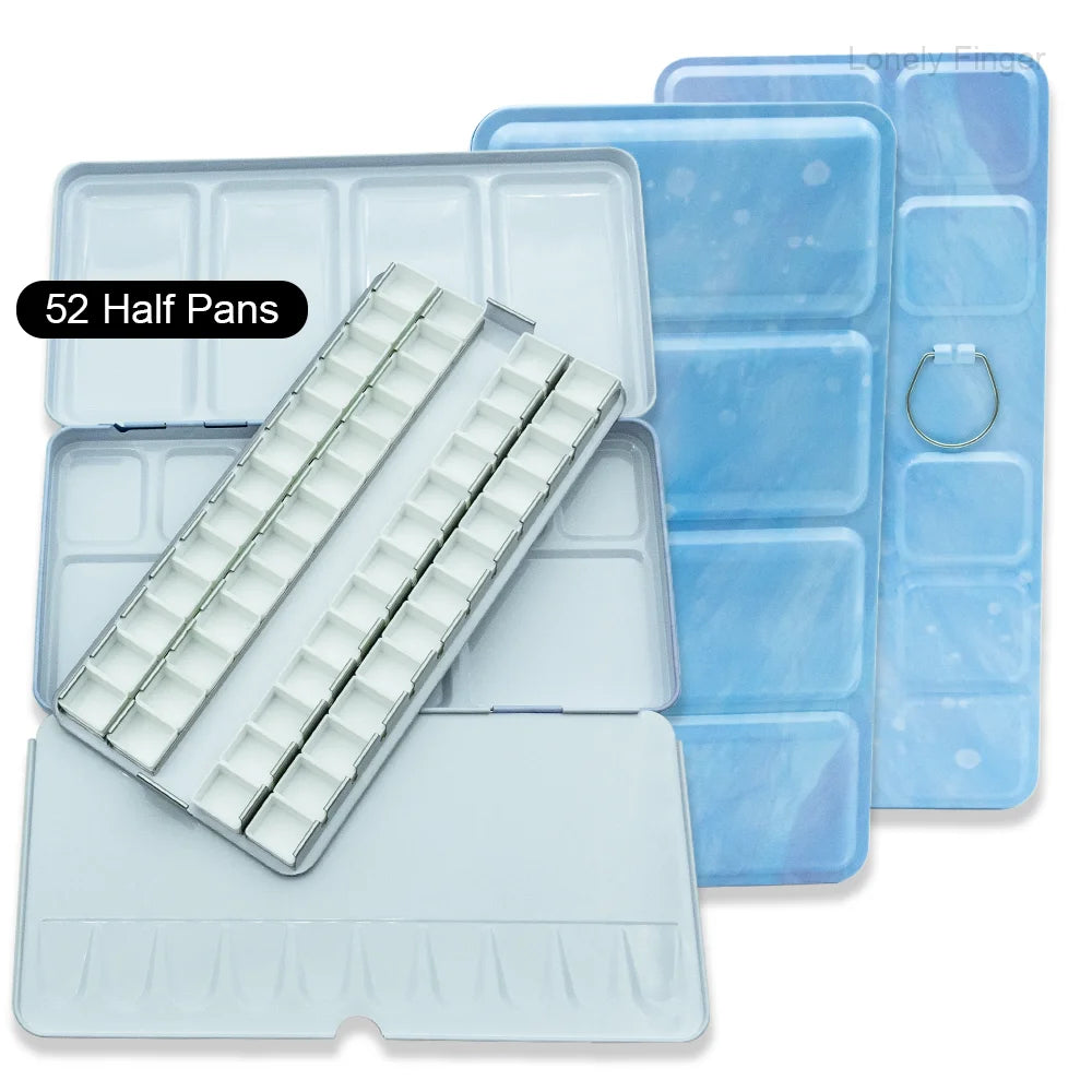 Empty Metal Watercolor Tin Palette Box With 14/26/52pcs Detachable Empty Watercolor Half Pans For DIY Travel Watercolor Palette