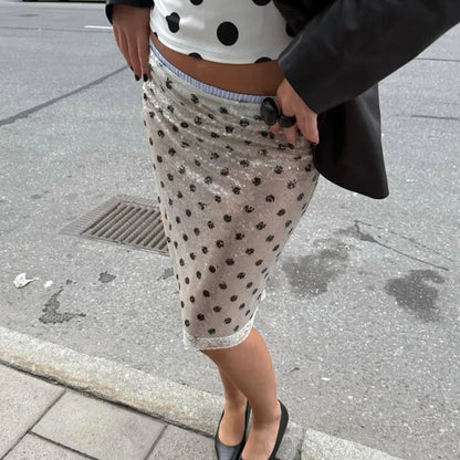 High Waist Glitter Skirt Fashion Sequins Vintage Polka Dot Printed Skirts Summer Party Y2k Sexy Hot Girls Womens Skirt