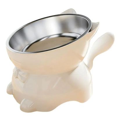Elevated Stainless Steel Cat Bowl, Inclined Food & Water Dish with Cute Ear Stand, Neck Protection Design for Cats