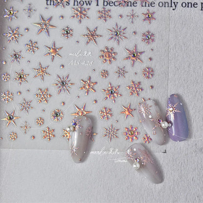 5D Laser Christmas Nail Stickers Crystal Diamond Nail Stickers Retro Gilded Snowflakes Self Adhesive Nail Art Decoration Sticker