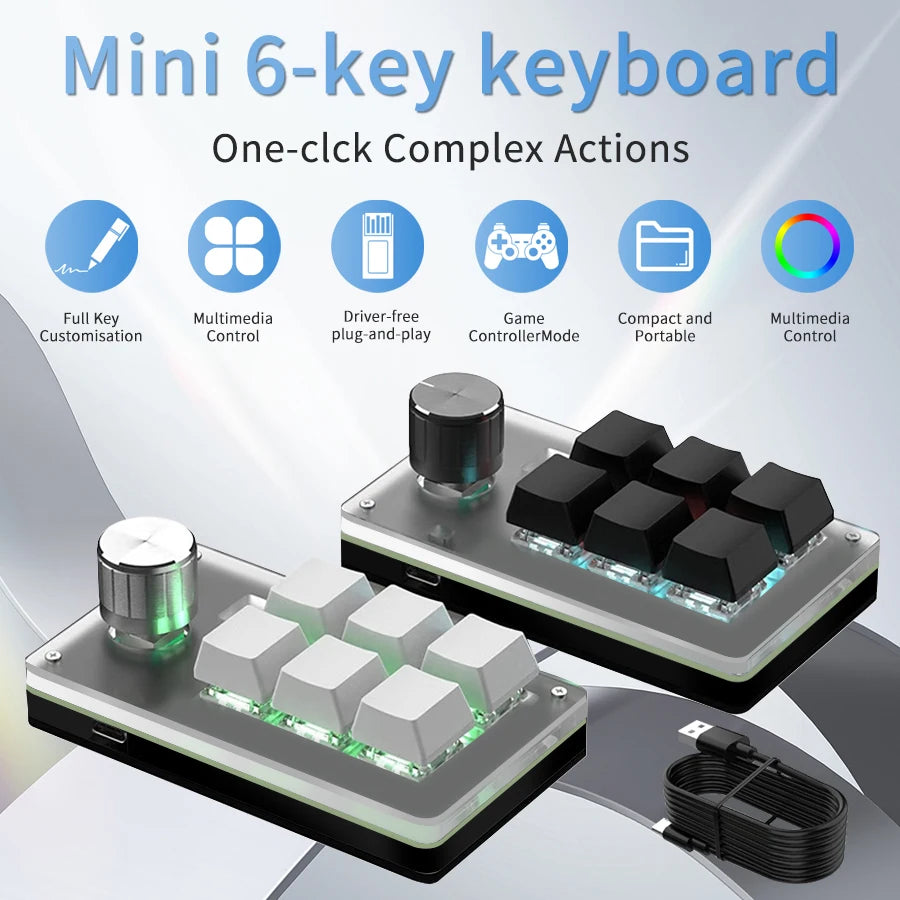 6 Keys 1 Knob RGB Programming Macro Gaming Knob Keypads Mini Custom Programming Keyboard USB Mechanical Keyboard for Photoshop