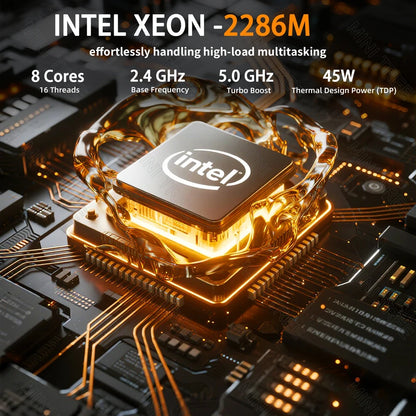 Intel Xeon W-10885M ECC RAM Win11 Mini Gaming PC 2*DDR4 NVME 2Lans Office Gamer Desktop Computer 2186M Web Server Host HD DP
