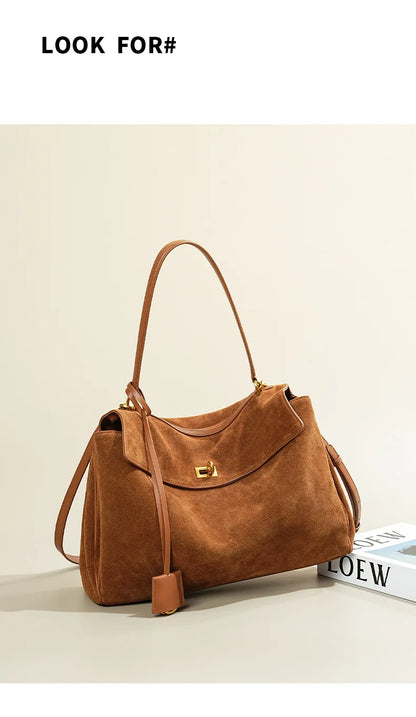Large Capacity Autumn Winter Suede Leather Tote Bag Frosted Cowhide High-Grade Shoulder Bag for Women