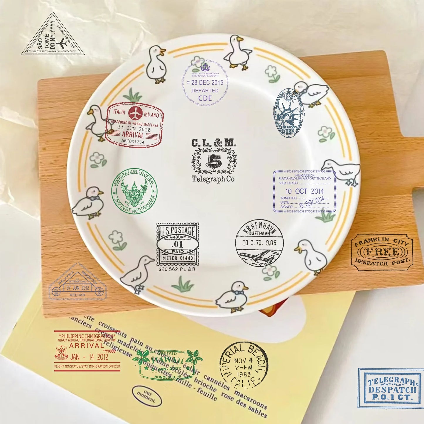 60pcs Vintage Passport Stamps Transparent Stickers Travel Decals For Phone Notebook Luggage Skateboard Guitar DIY Sticker Toy