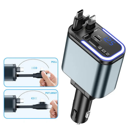 5 In 1 Retractable USB C Car Charger 180W Car Fast Charging Adapter With Atmosphere Lights For IPhone,iPad,Android