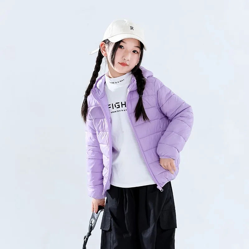 Autumn Children Lightweight Down Coat Winter Boys Girls Solid Hooded Outerwear For 4-10 Years Kids Cotton Clothes Warm Jacket