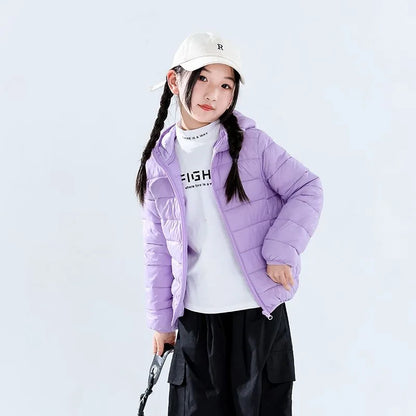 Autumn Children Lightweight Down Coat Winter Boys Girls Solid Hooded Outerwear For 4-10 Years Kids Cotton Clothes Warm Jacket