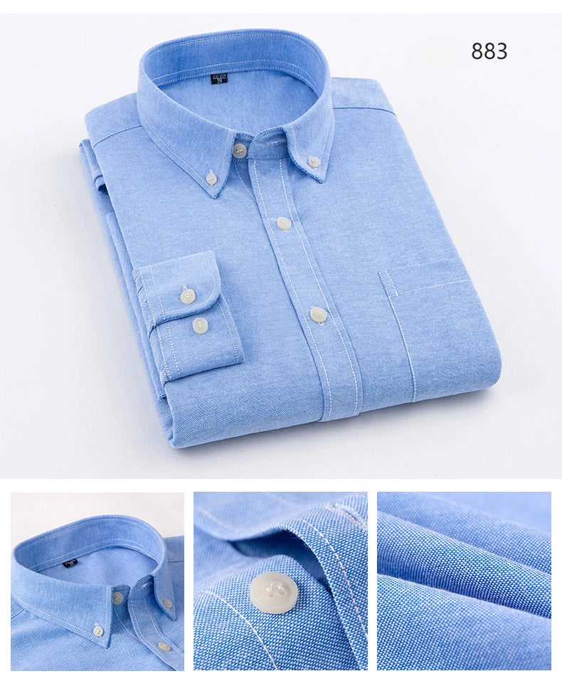 New in shirt long-sleeve shirts for men slim fit formal plian shirt single pocket office clothes soft plaid cotton designer tops