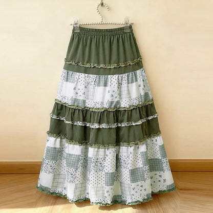 ZANZEA Oversized Long Skirts Women High Waist Print Patchwork Maxi Bottoms Casual Loose Elastic Waist Fashion Jupes Faldas Saia