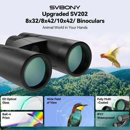 Svbony SV202 Upgraded Wide-angle ED Binoculars 8x32/8x42/10x42 Bak4 Prism IPX7 Waterproof Fogproof for Bird Watching Camping