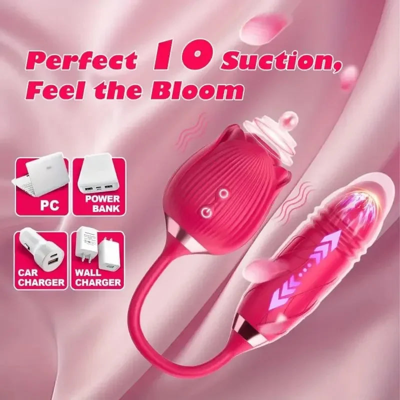 3in1 Thrusting Anal Vibrator Female Rose Sucking Clitoris Stimulator Dildo Licking Vagin Massager Masturbator Sex Toys for Women