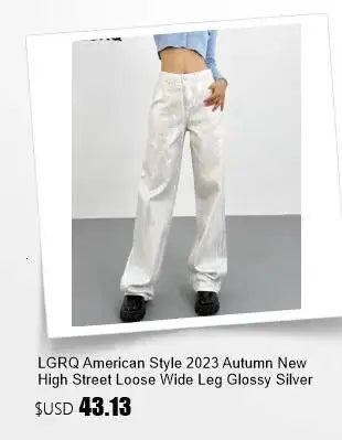 LGRQ Denim Patchwork Pants For Women Fashion New High Waist Contrast Color Belt Straight Pant Female 2026 Summer New 17A2013H