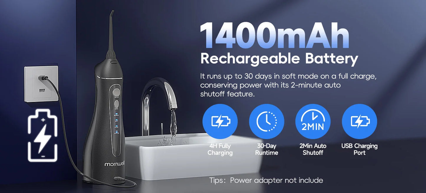Water Floss Portable Cordless F18 Water Flosser 3 Cleaning Modes Waterproof Rechargeable Water Cleaner 4 Nozzles Clean Gums