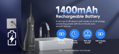 Water Floss Portable Cordless F18 Water Flosser 3 Cleaning Modes Waterproof Rechargeable Water Cleaner 4 Nozzles Clean Gums