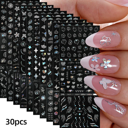 30 Sheets Christmas Nail Art Stickers Self Adhesive 3D White Snowflake Nail Decals Xmas Nail Supplies Christmas Manicure Sliders