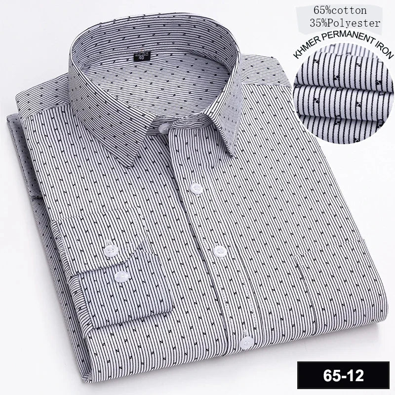 New in shirt long-sleeve shirts for men slim fit formal plian shirt single pocket office clothes soft plaid cotton designer tops