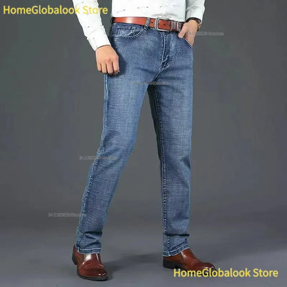 New Business‑Style Men's Jeans, Comfortable Straight Leg Stretch Denim Pants, Classic Blue Black Work Trousers, Fashion Versatile Male Clothing For Office, Business Occasions And Casual Daily Outfit