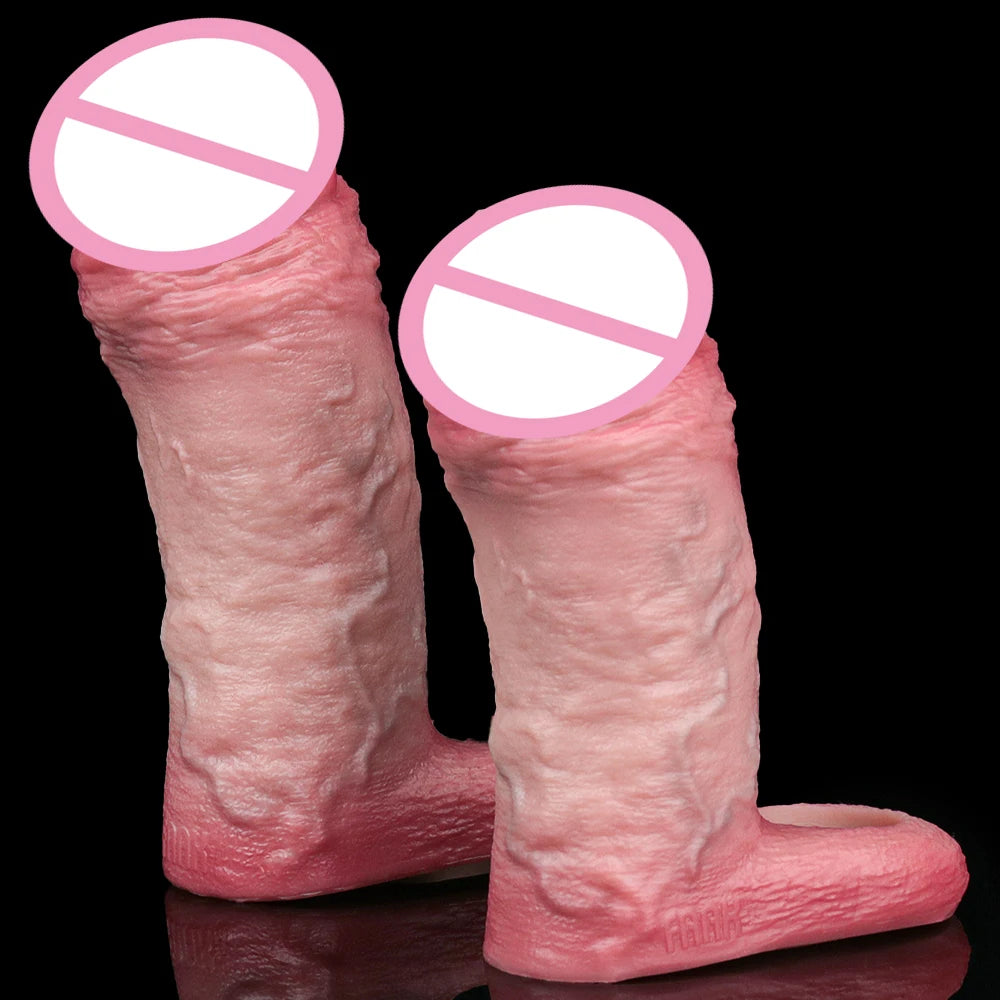 FAAK Silicone Penis Sleeve Ring Realistic Hollow Dildo Size S M Dildo Sheath Delay Ejaculating Cock Enlarger Sex Toys For Men
