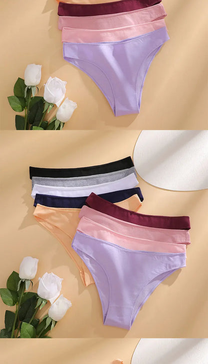 5PCS/Set Cotton Women's Panties Female Underwear Sexy Briefs Lingerie Smooth Comfortable Underpants Solid Color Pantys M-XXL