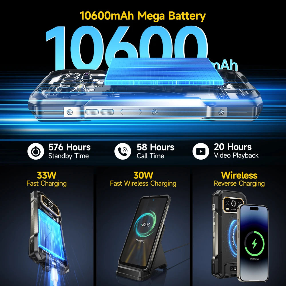 Ulefone Armor 27T 4G 10600mAh Rugged Phone Android 15 Smartphone 24GB +256GB  6.78"FHD+ 120Hz 64MP Night Vision Camera NFC