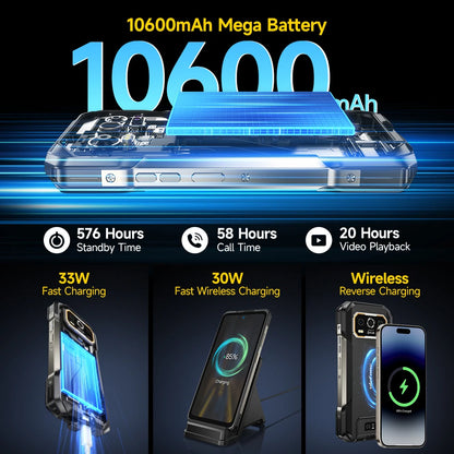 Ulefone Armor 27T 4G 10600mAh Rugged Phone Android 15 Smartphone 24GB +256GB  6.78"FHD+ 120Hz 64MP Night Vision Camera NFC