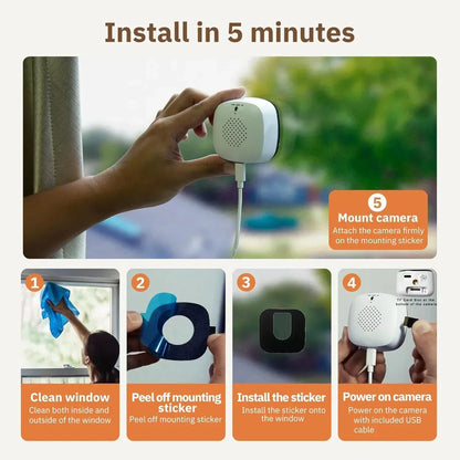 Mini Window Camera Replaces Outdoor Cameras 2.4/5GHz WiFi Camera 3MP Resolution Full-Color Night Vision Through Window Camera
