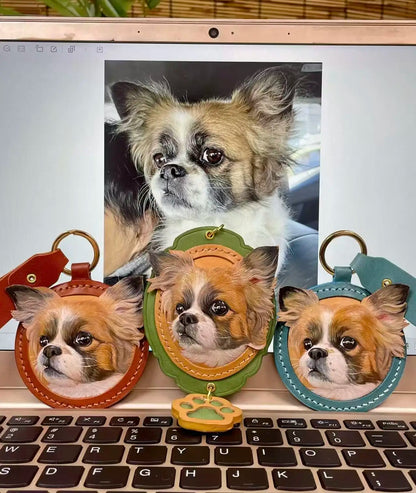 Pet Souvenirs Pet Nameplate Souvenirs Leather Carving Pet Pictures Customized Car Dog Cat Portrait 3D Image