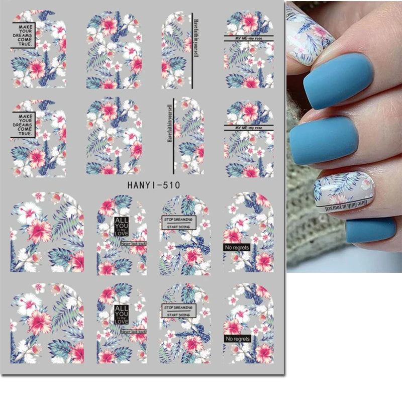 3d Nail Art Decals Elegant White RoyalBlue Roses Flowers Adhesive Sliders Nail Stickers Decoration For Nail Manicure