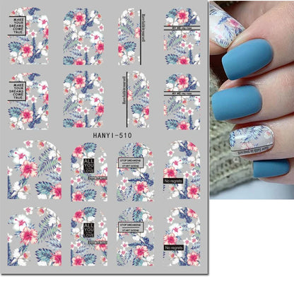 3d Nail Art Decals Elegant White RoyalBlue Roses Flowers Adhesive Sliders Nail Stickers Decoration For Nail Manicure