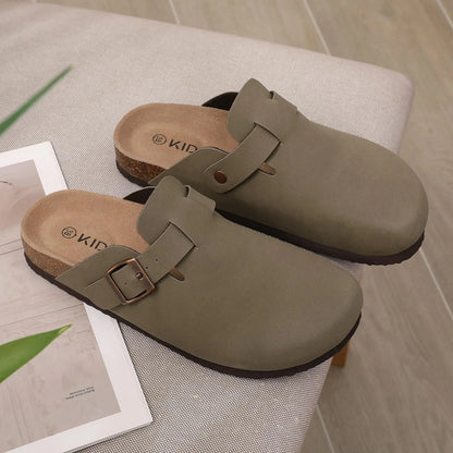 Shevalues Men's Suede Clogs Soft Leather Mules Men New Summer Men Cork Sandals Comfort Slip On Unisex Clogs With Arch Support