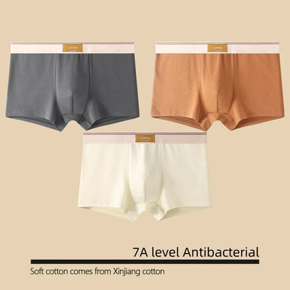 1/3Pcs Set Solid Color Men's Boxer Shorts Breathable Cotton Elastic Boyshorts Antibacterial 7A Level Comfortable Male Underwear