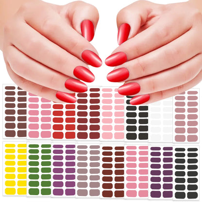 16Tips French Semi-Cured Gel Nail Wraps Sticker Pure Color Full Cover UV Gel Nail Polish Wraps Long-Lasting Nail Extension Decal