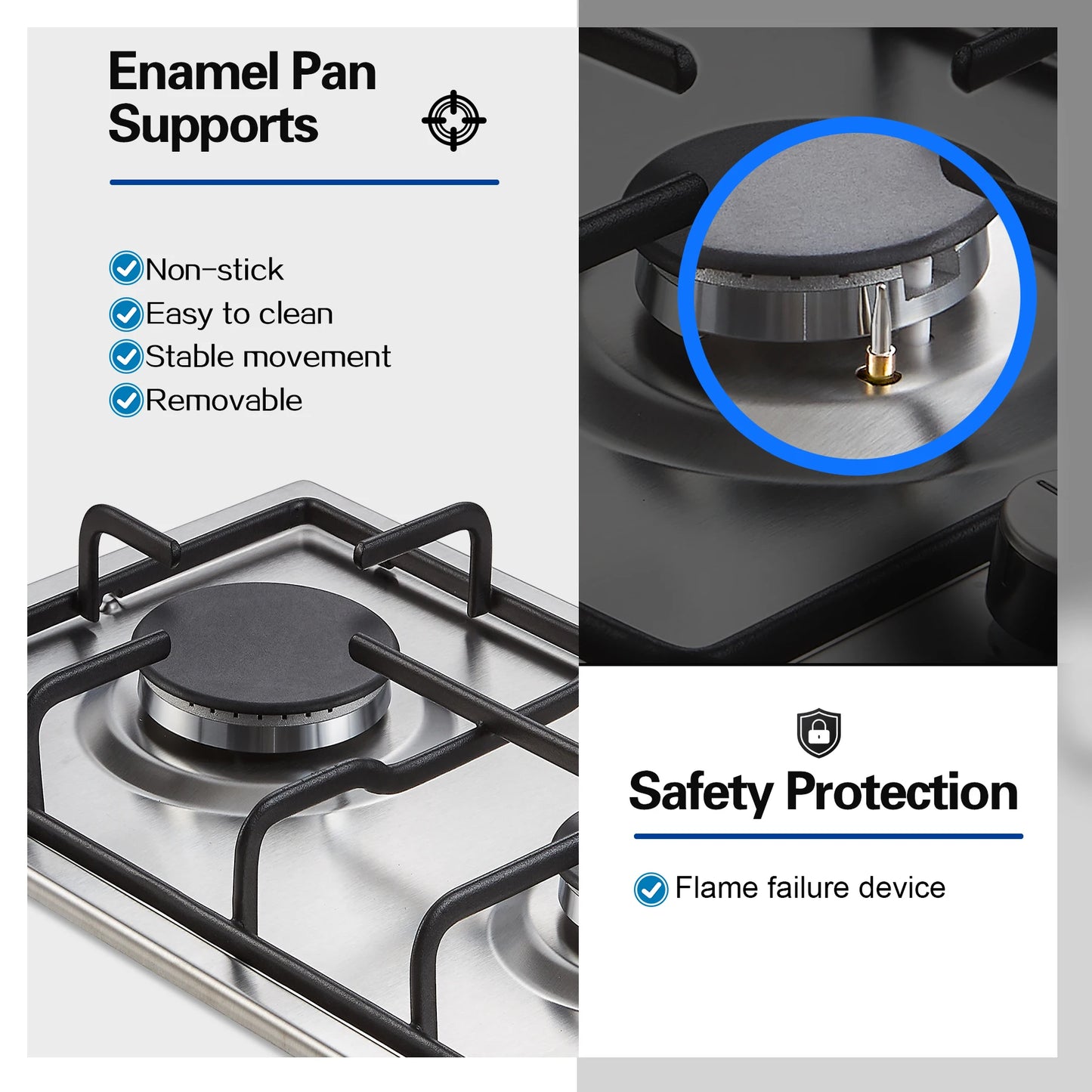 TopStrong 2/4/5 Burner 4200W Stainless Steel Auto Flame Protection Built-in for Natural Gas/Propane, Easy Clean, 30cm‌ Gas Hob