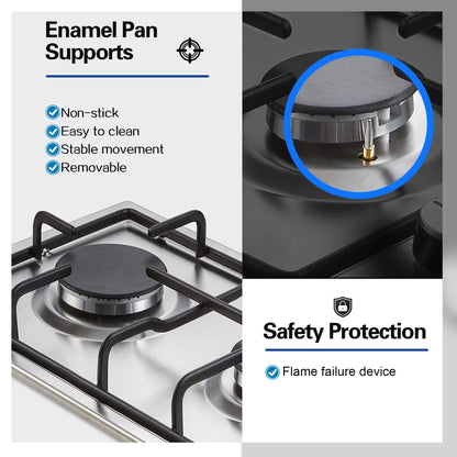 TopStrong 2/4/5 Burner 4200W Stainless Steel Auto Flame Protection Built-in for Natural Gas/Propane, Easy Clean, 30cm‌ Gas Hob
