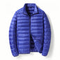 Men White Duck Down Jacket Warm Hooded Ultra Lightweight Packable Coat Winter Water and Wind-Resistant Breathable Down Jacket