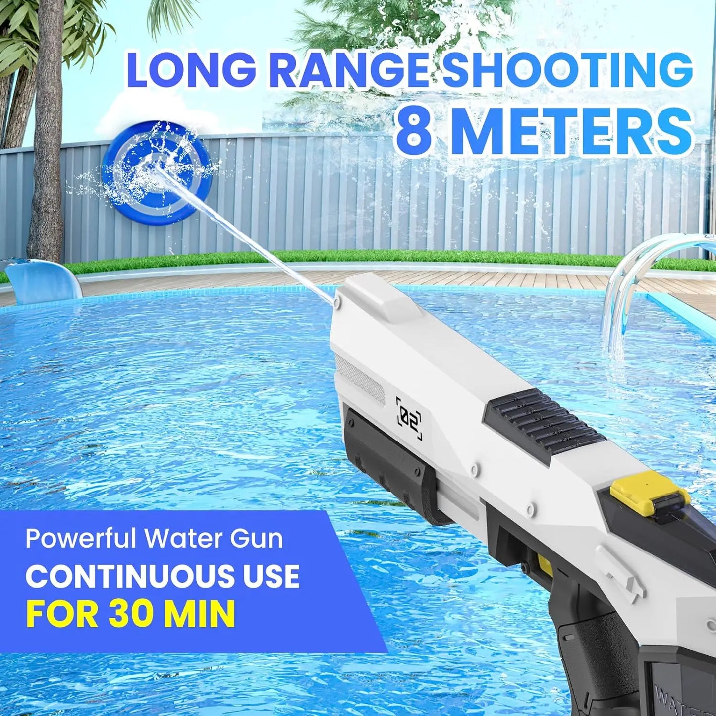 Automatic Water Absorption Electric Water Gun 2 Shooting Modes 450ML Large Capacity Portable Summer Water Blaster Toy For Kids Adults Pool Beach Backyard Outdoor Fighting Game