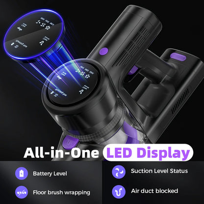 Cordless Vacuum Cleaner, 40KPa/50Mins/3 Modes, Cordless Stick Vacuum with LED Display & Foldable Lightweight Design, Rechargeable Handle Cleaners for Home, Pet Hair, Carpet, Hard Floor