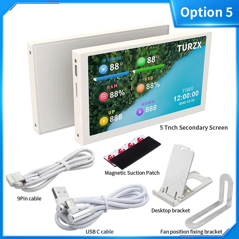 3.5 / 5 Inch IPS Type-C Secondary Screen Mini Computer USB Display CPU GPU RAM HDD Monitor with Holder Metal Case No Use AIDA64