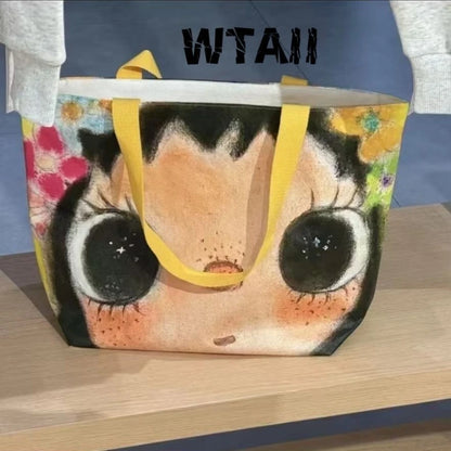 Brand Portrait Print Tote Bag Large Capacity Top-handle Shopper Bag Fashion Pvc Kraft Paper Shoulderbag Waterproof Pouch Storage