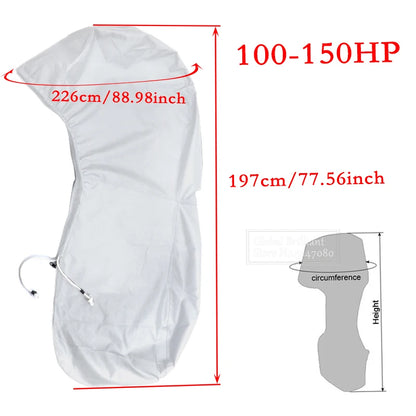 600D Boat Full Outboard Engine Cover Heavy Duty Silver Engine Motor Covers Protector For 6-225HP Waterproof