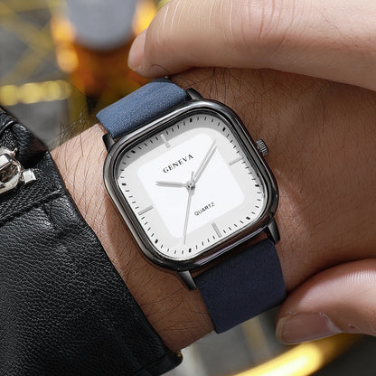 Fashion Square Dial Men's Watches Minimalist Quartz Watch Casual Leather Strap Wristwatch Reloj Hombre（Without Box）