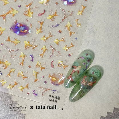Colorful Bagful Jellyfish Bubbles Swimming Rings Rainbow Stars Ocean Starfish Self Adhesive 5D Nail Art Sticker Manicure Decal