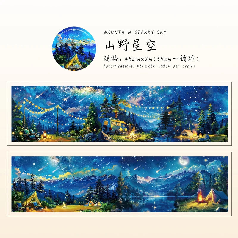 45mm * 2m Free Wind Series Retro Watercolor Landscape PET Stickers Creative Decor DIY Diary Scrapbook Collage Aesthetic Supplies